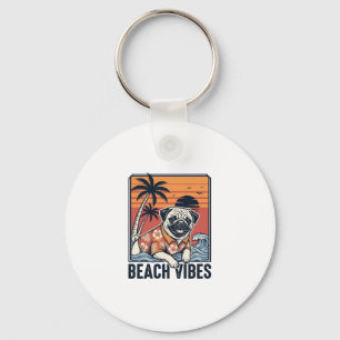 Strand Vibe Pug Vintage Gravure Ontwerp_1 Sleutelhanger