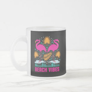 Strand Vibe Roze Flamingo Ontwerp Matglas Koffiemok