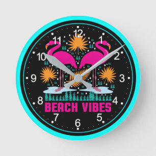 Strand Vibe Roze Flamingo Ontwerp Ronde Klok