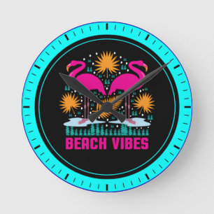 Strand Vibe Roze Flamingo Ontwerp Ronde Klok