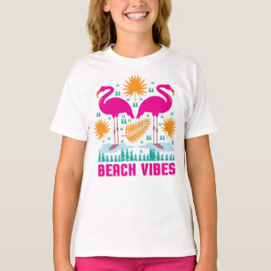 Strand Vibe Roze Flamingo Ontwerp T-shirt