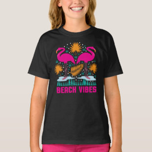 Strand Vibe Roze Flamingo Ontwerp T-shirt
