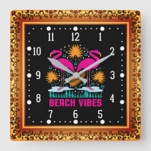 Strand Vibe Roze Flamingo Ontwerp Vierkante Klok