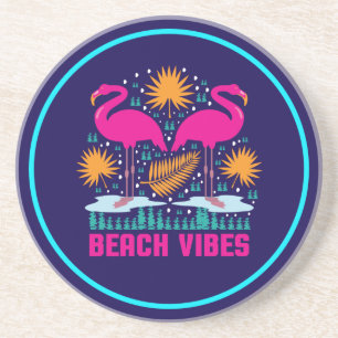Strand Vibe Roze Flamingo Ontwerp Zandsteen Onderzetter