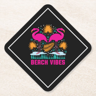 Strand Vibe Roze Flamingo's Design Kartonnen Onderzetters