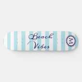 Strand Vibes Blauw Wit Gestreept Cool Monogram Skateboard (Horizontaal)