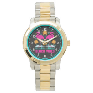 Strand Vibes Flamingos-19501 Horloge