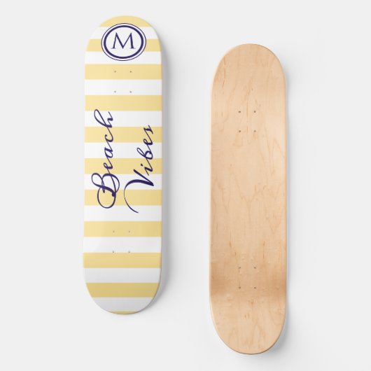 Strand Vibes Geel Wit Gestreept Cool Monogram Skateboard (Voorkant)