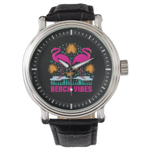 Strand Vibes Pink Flamingos-19501 Horloge