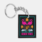 Strand Vibes Pink Flamingos-19501 Sleutelhanger (Voorkant Links)
