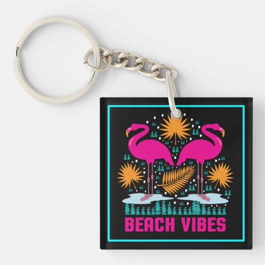 Strand Vibes Pink Flamingos-19501 Sleutelhanger (Voorkant)