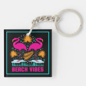 Strand Vibes Pink Flamingos-19501 Sleutelhanger (Achterkant)