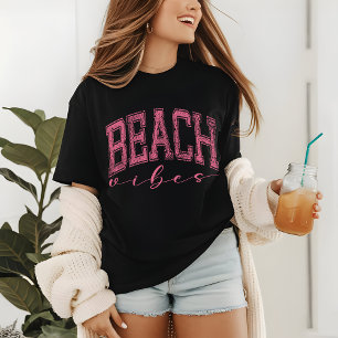 Strand Vibes T-shirt, Retro Roze Zomer T-shirt voo