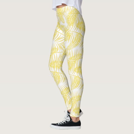Strand Vibes Tropische Print Geel Wit Leggings (Links)