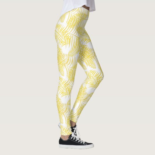Strand Vibes Tropische Print Geel Wit Leggings (Rechts)