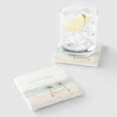 Strand Vind Je Gelukkige Palmbomen Oceaan Stenen Onderzetter (Zijkant)