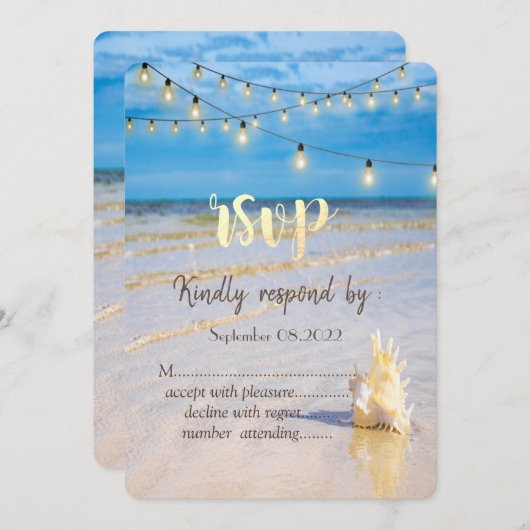  Strand Vlecht Draad Lichtjes Zeeschelp RSVP  Kaart (Voorkant / Achterkant)