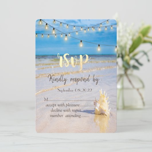 Strand Vlecht Draad Lichtjes Zeeschelp RSVP Kaart (Staand voorkant)