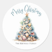 Strand Vrolijk Kerstfeest Ronde Sticker (Voorkant)