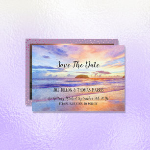 Strand Watercolor Zonsopgang Save The Date Foto Kaart