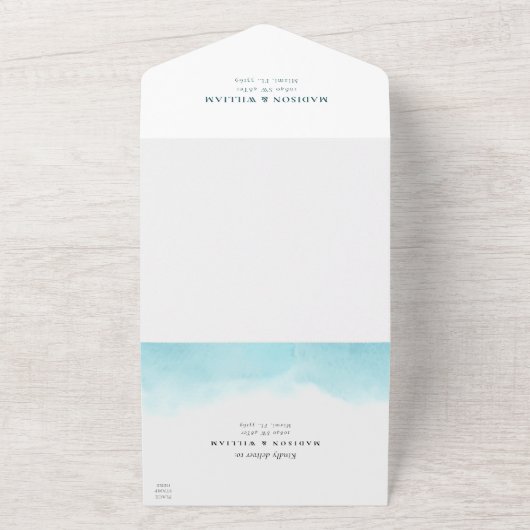 Strand Waterverf alles in één bruiloft All In One Uitnodiging (Buitenkant)
