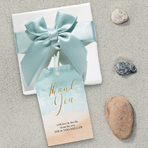 Strand Waterverf Bestemming Bruiloft Dank u Cadeaulabel