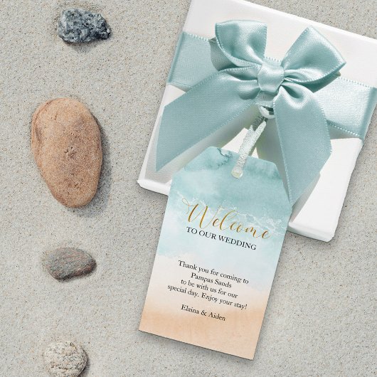 Strand Waterverf Bestemming Bruiloft Welkomsttas Cadeaulabel