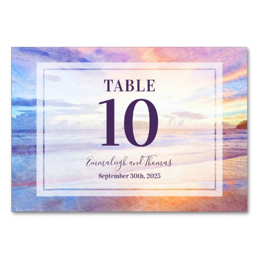 Strand Waterverf Roze Zonsopgang Bruiloft Kaart (Voorkant)