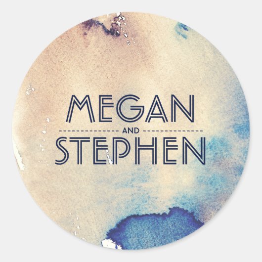 strand Waterverven Modern bruiloft Ronde Sticker (Voorkant)