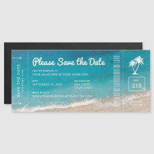 Strand Wedding Boarding Pass Blauwgroen Zee Save t Magnetische Uitnodiging