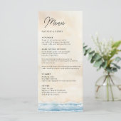 Strand Wedding Menu Sjabloon met Waterverf Oceaan (Staand voorkant)