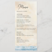 Strand Wedding Menu Sjabloon met Waterverf Oceaan (Voorkant)