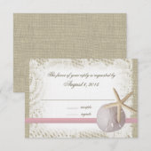 Strand Wedding Sand Dollar en Starfish Pink RSVP Kaartje (Voorkant / Achterkant)