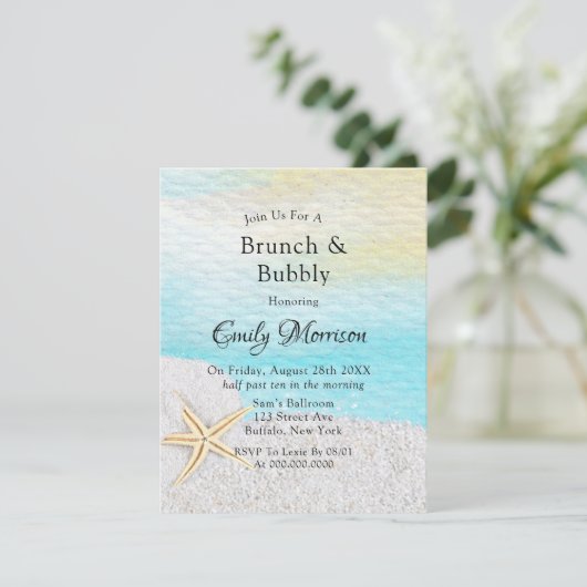 Strand Wit Zand Brunch en Mousserende Wijn Kaart (Staand voorkant)