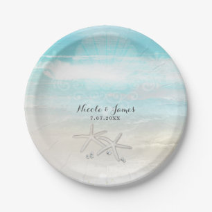 Strand Witte Zeester Elegant Zomer Aangepast Feest Papieren Bordje