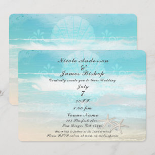 Strand Witte Zeester Elegante Zomer Bruiloft Kaart