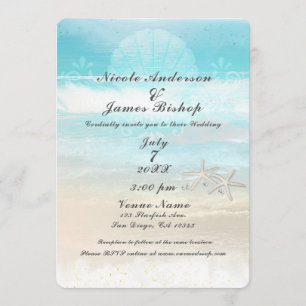 Strand Witte Zeester Elegante Zomer Bruiloft Kaart