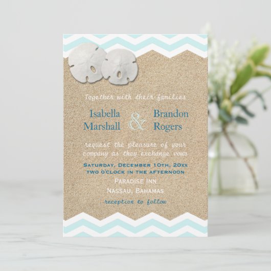 Strand Zand Dollars Bruiloft Uitnodiging (Staand voorkant)