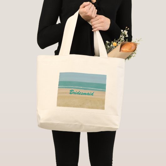 Strand Zand Ocean Scène Bruidsmeisje of Bruid Grote Tote Bag (Voorkant (product))