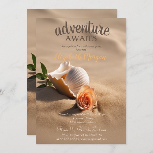 Strand, Zand, Schelpen Bloem Pensioen Partij Kaart (Voorkant / Achterkant)