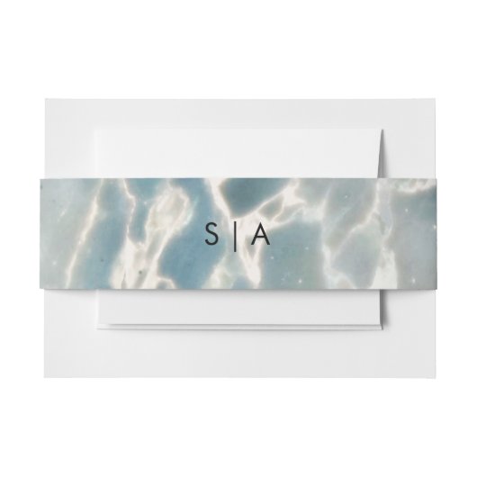 Strand Zee Glass Ocean Blues Aqua Wedding Monogram Uitnodigingen Wikkel (Voorkant Voorbeeld)