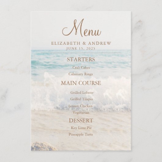 Strand Zee/Oceanside bruiloft Menu (Voorkant)