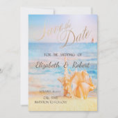Strand,Zee ster, Zee schelp Bewaar de datum Save The Date (Voorkant)