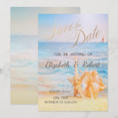 Strand,Zee ster, Zee schelp Sla de datum op Save The Date (Voorkant / Achterkant)