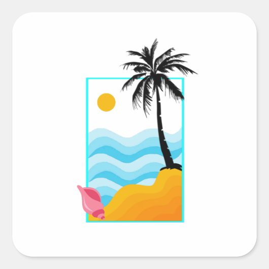 Strand, Zee, zand, palmboom, shell Vierkante Sticker (Voorkant)