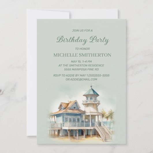 Strand Zeekot Huis Palmboom Verjaardag Kaart (Voorkant)