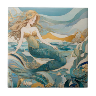 Strand Zeemeermin bij het Zee Turquoise Gold Recht Tegeltje