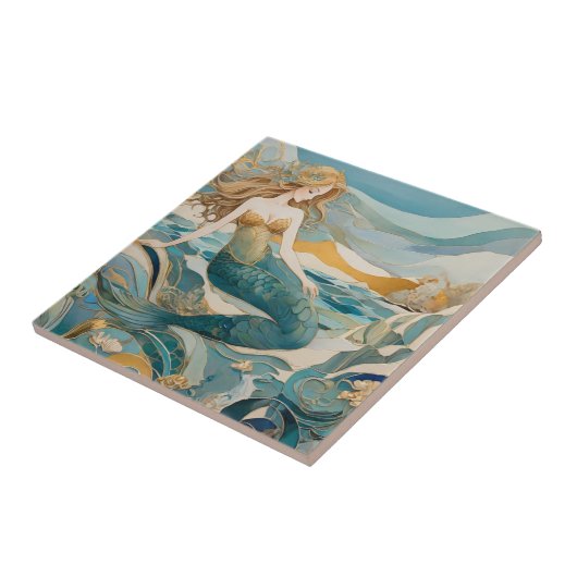 Strand Zeemeermin bij het Zee Turquoise Gold Recht Tegeltje (Zijkant)