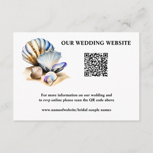 Strand zeeschelpen iriserend online QR code rsvp Informatiekaartje (Voorkant)