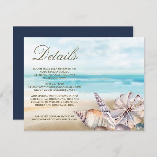 Strand zeeschelpen | Nautische bruiloft Gast Detai Informatiekaartje (Voorkant / Achterkant)